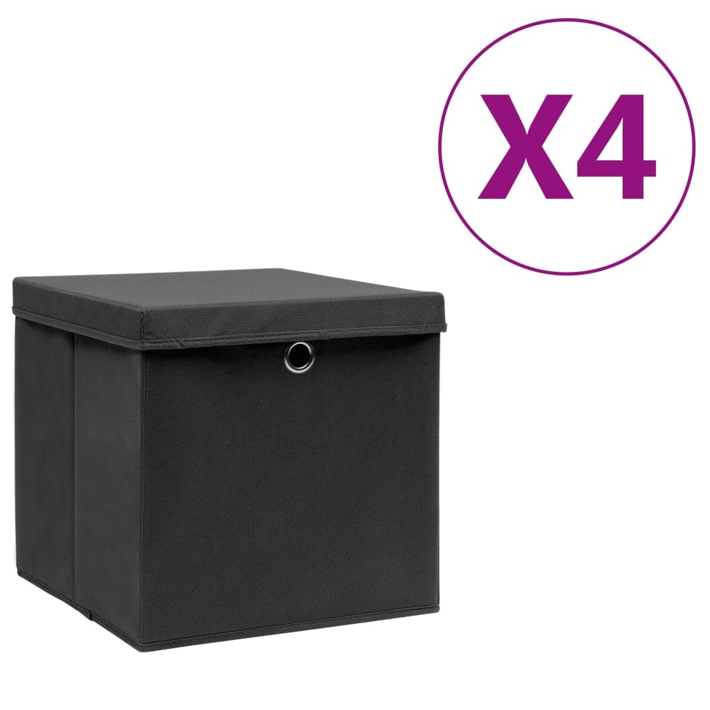 Storage Boxes with Covers 4 pcs 28x28x28 cm Black